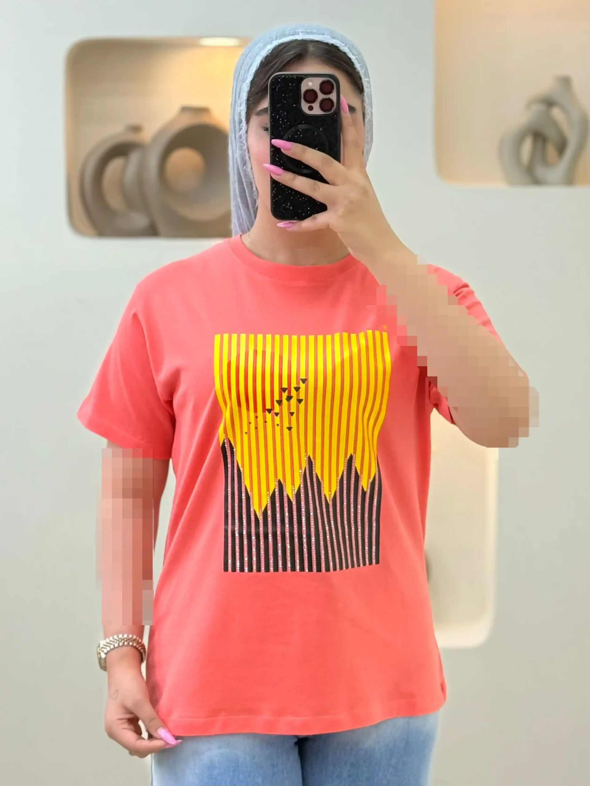 تیشرت یقه گرد غروب آفتاب-11846 - صورتی