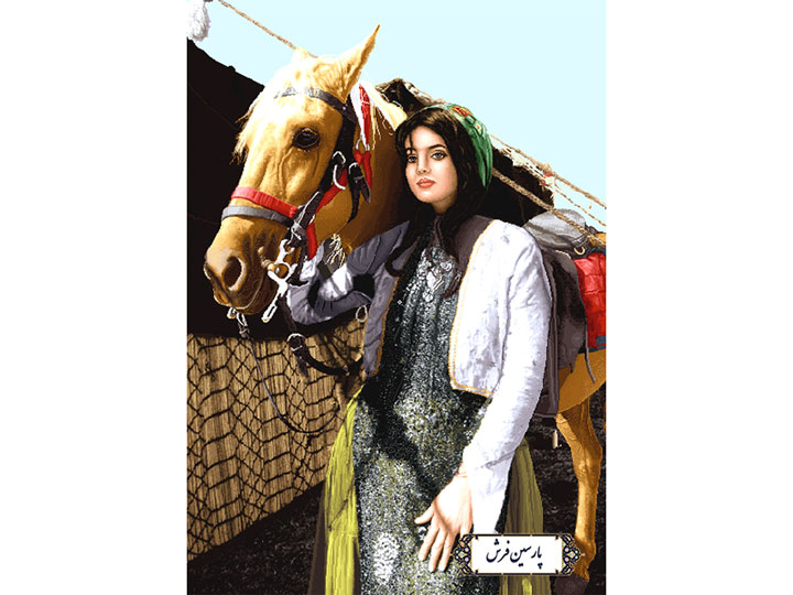 نخ و نقشه تابلو فرش دختر زیبای عشایری - کد NC6332