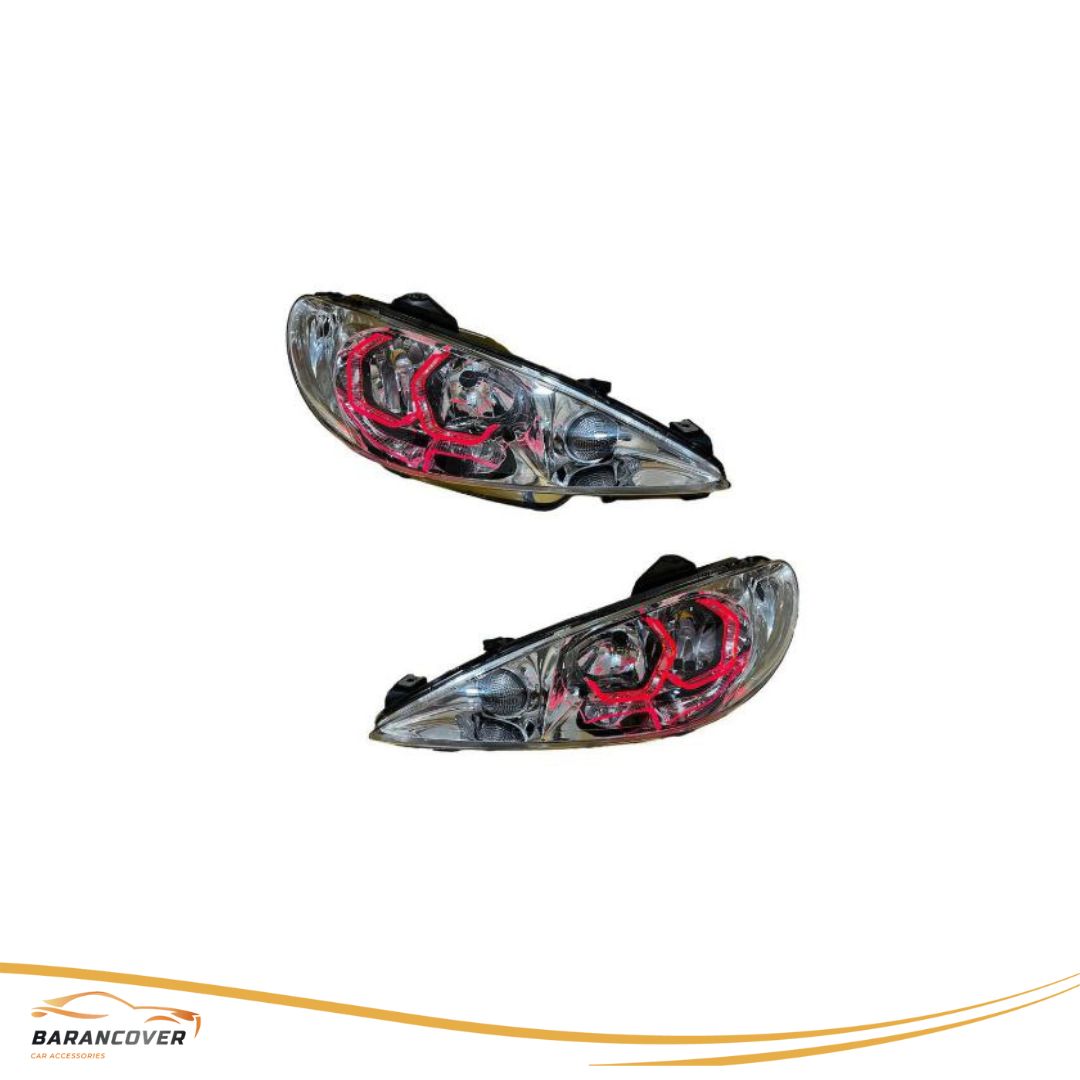 چراغ جلو 206 اسپرت طرح i8 رنگ قرمز مارک مدرن بسته دو عددی