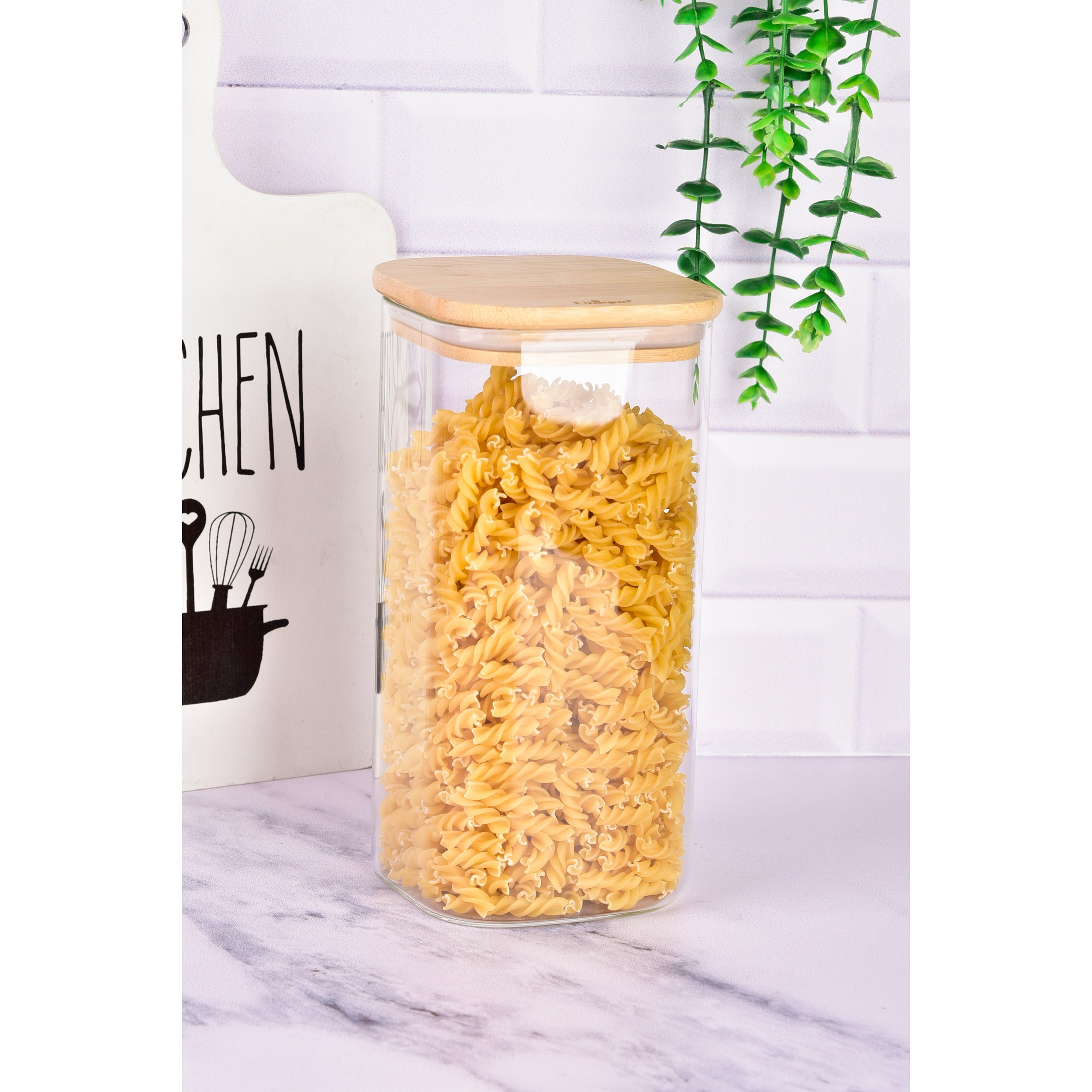 بانکه شیشه ای درب چوبی مربع 20 سانت یونیک کد UN-1760