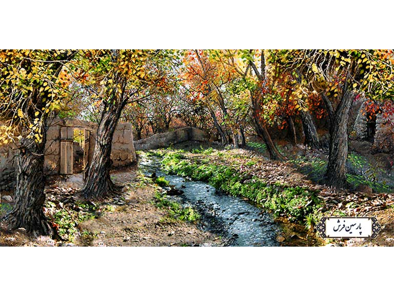 نخ و نقشه تابلو فرش پاییز در کوچه باغ - کد NV858