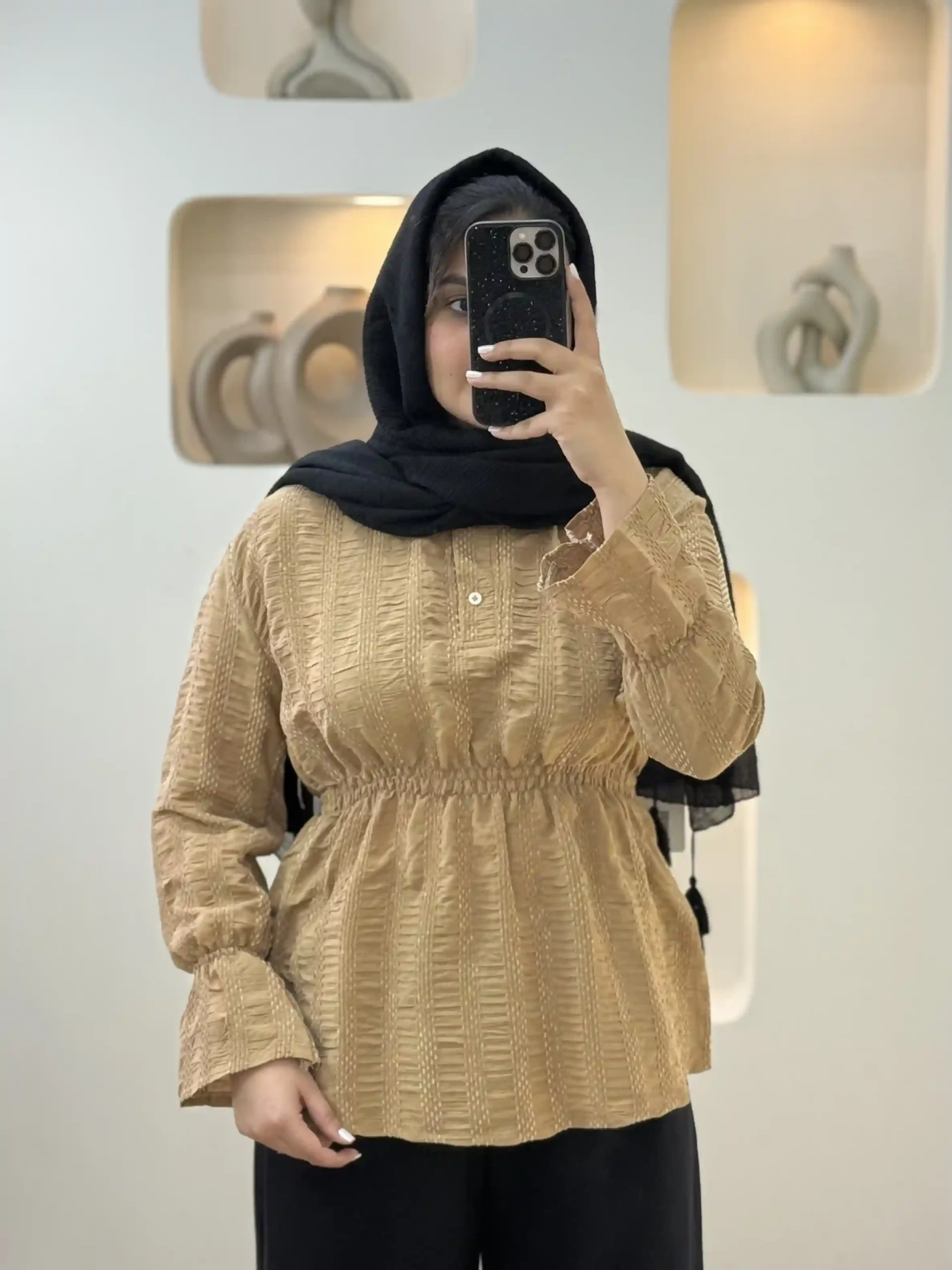 شومیز کمر کش کوک دوزی-10171 - نسکافه ای