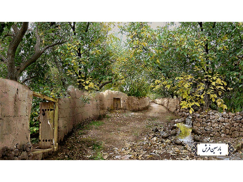 نخ و نقشه تابلو فرش منظره زیبای کوچه باغ - کد NV914