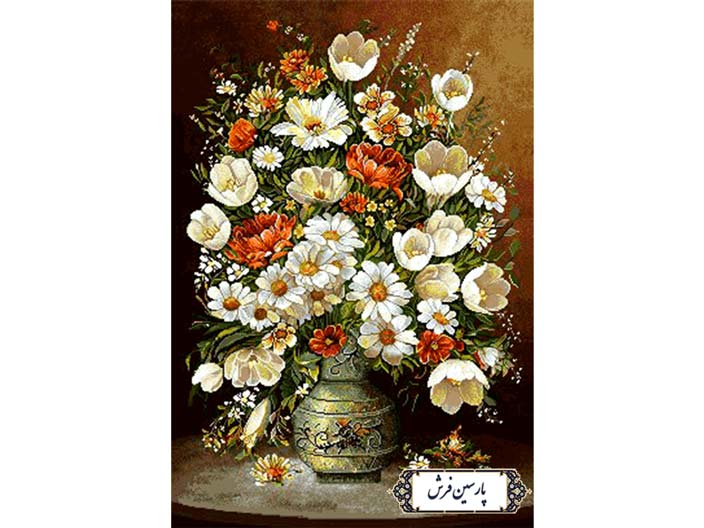 نخ و نقشه تابلو فرش طرح گل لاله و بابونه - کد NG1439