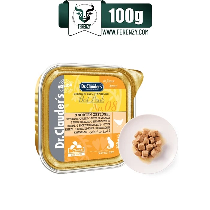 ووم گربه بالغ دکتر کلادرز طعم مرغ مدل چانکی وزن 100 گرم Dr Clauders Best Pearls