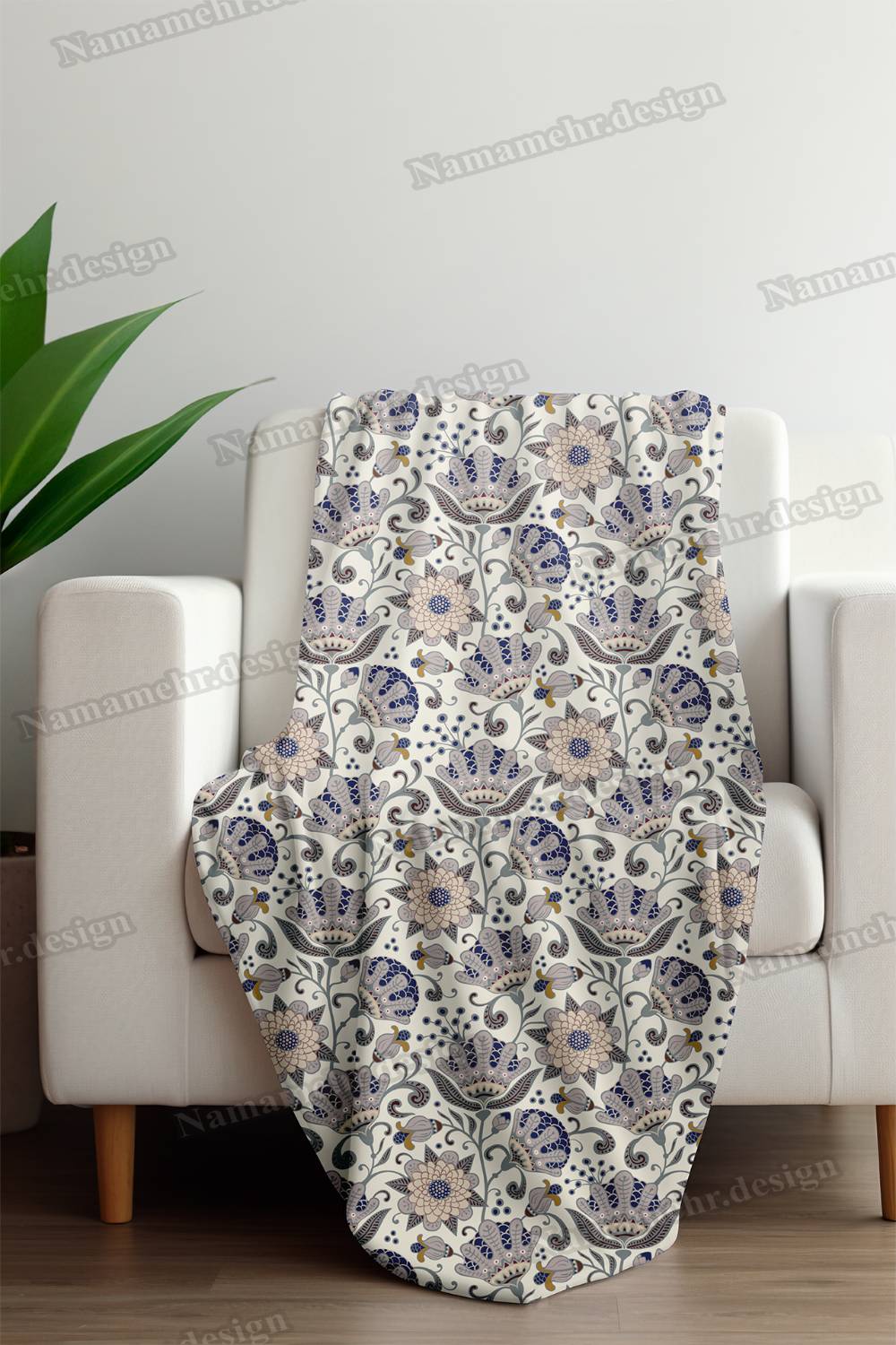 شال مبل طرح گل رنگ ابی کد L040