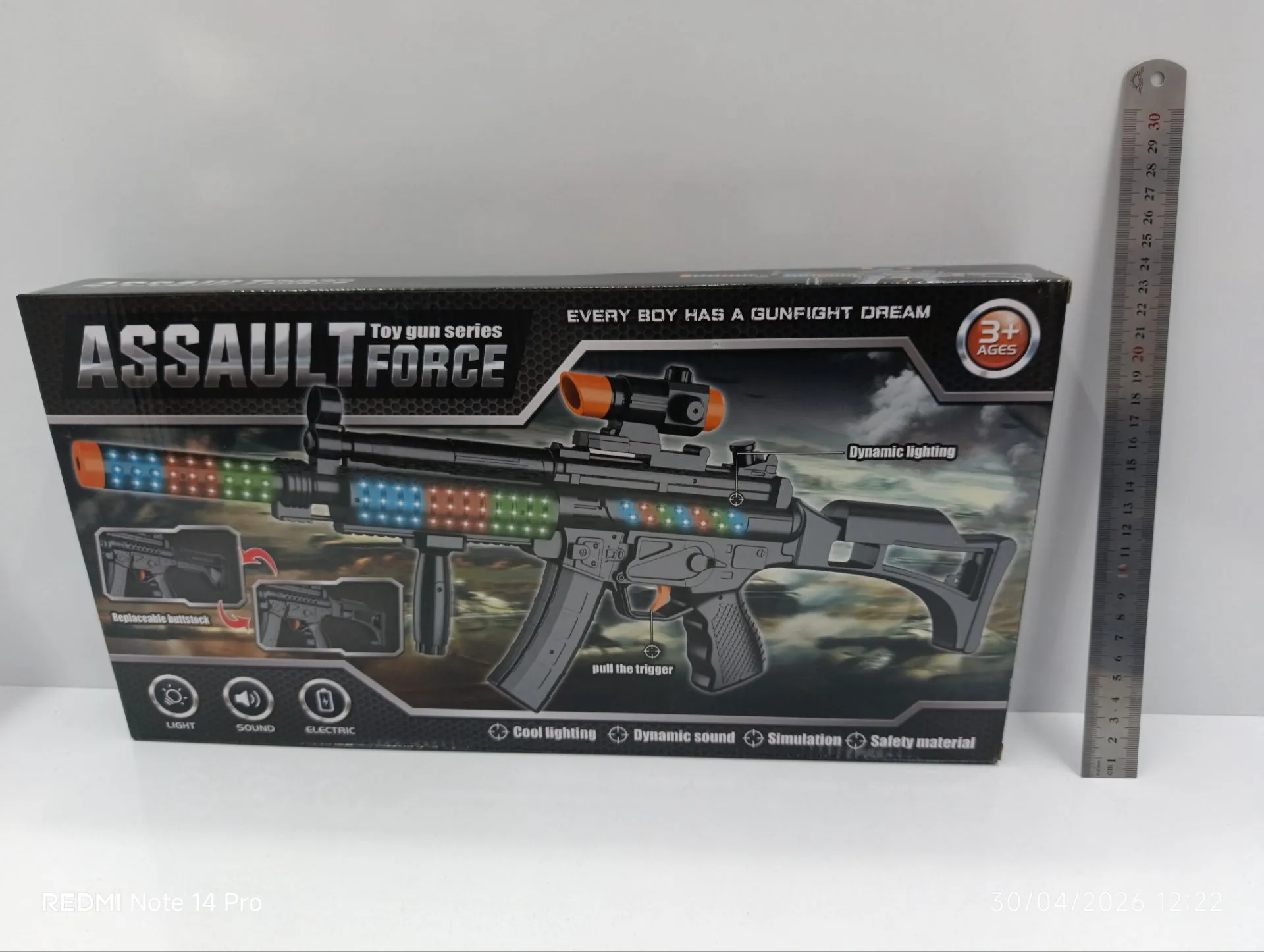 تفنگ جعبه ای موزیکال چراغدار طرح assault force