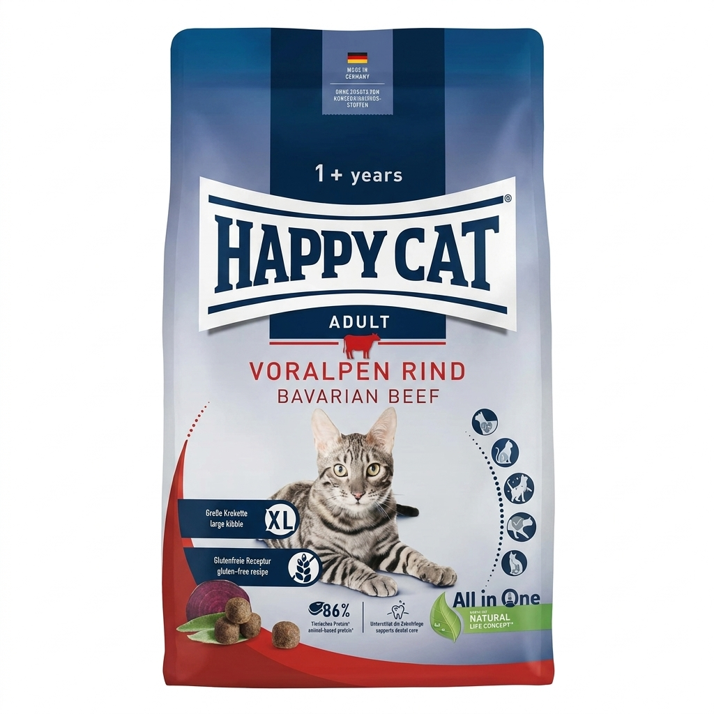 غذا خشک گربه بالغ هپی کت (HAPPY CAT) سوپر پرمیوم کولیناری گوشت گوساله یک کیلوگرم فله
