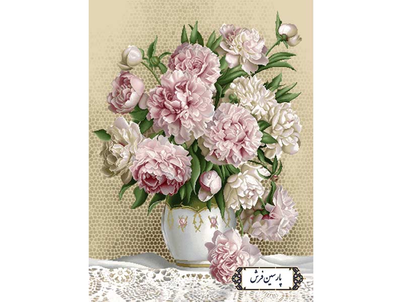 نخ و نقشه تابلو فرش گل و گلدان سفید - کد NG1630