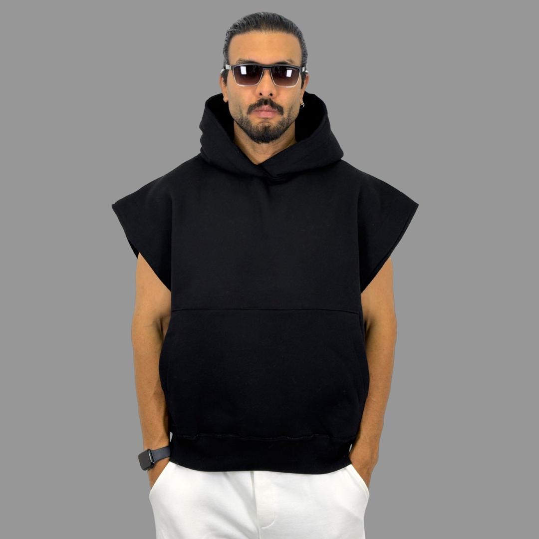 وست کلاهدار مردانه Oversize ساده مشکی