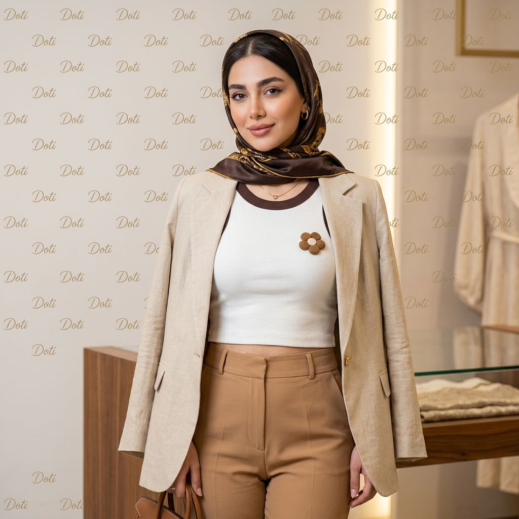 تاپ کبریتی زنانه نواری گل برجسته