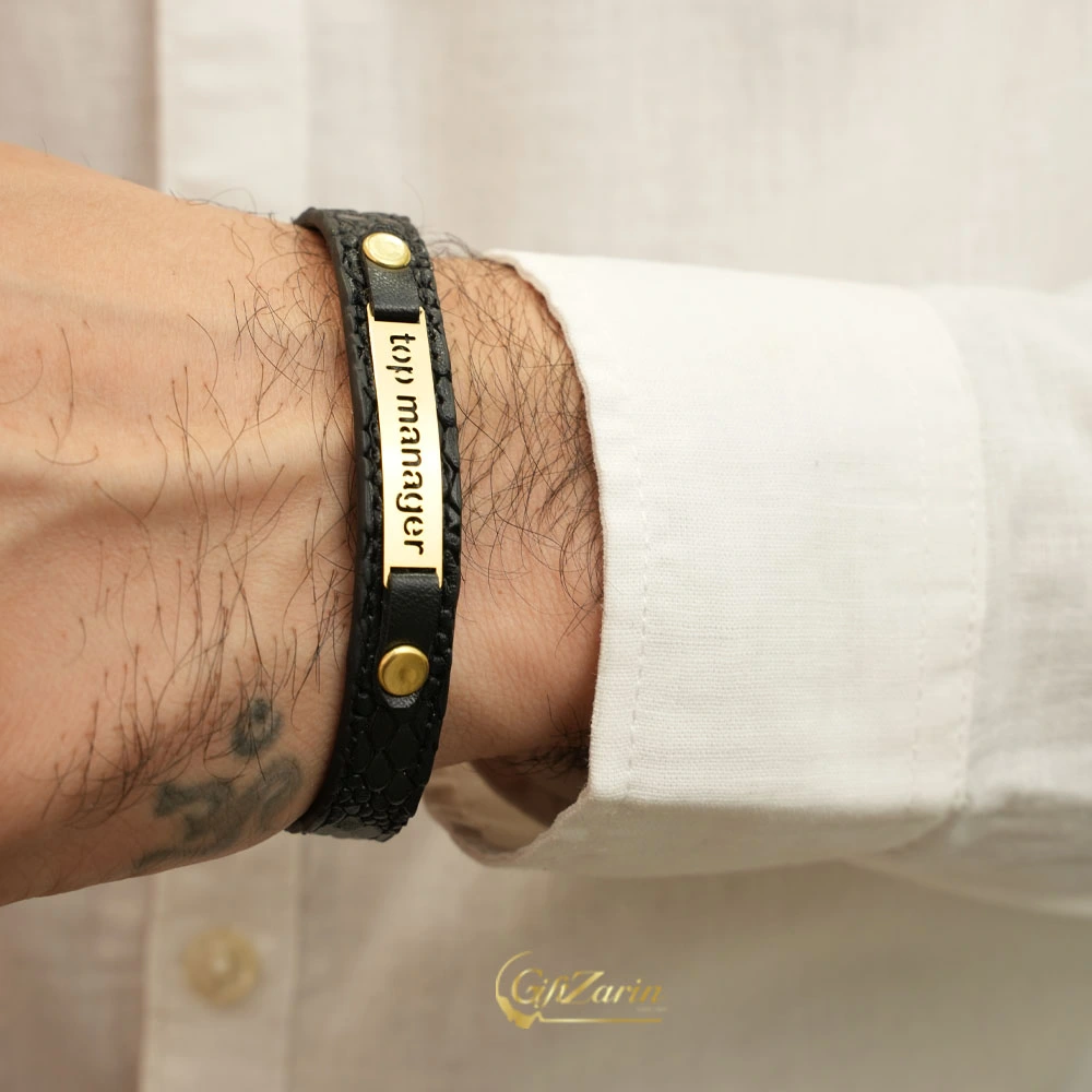 دستبند چرم و طلا مردانه M433