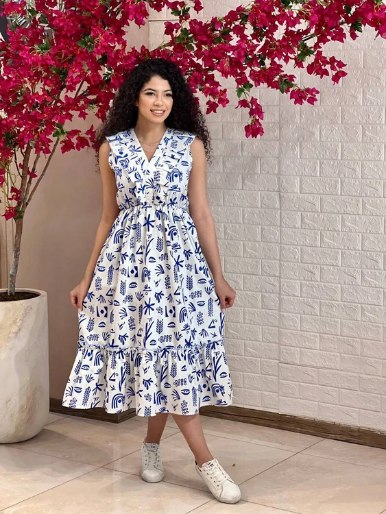 سارافون زنانه چین دار طرح دار