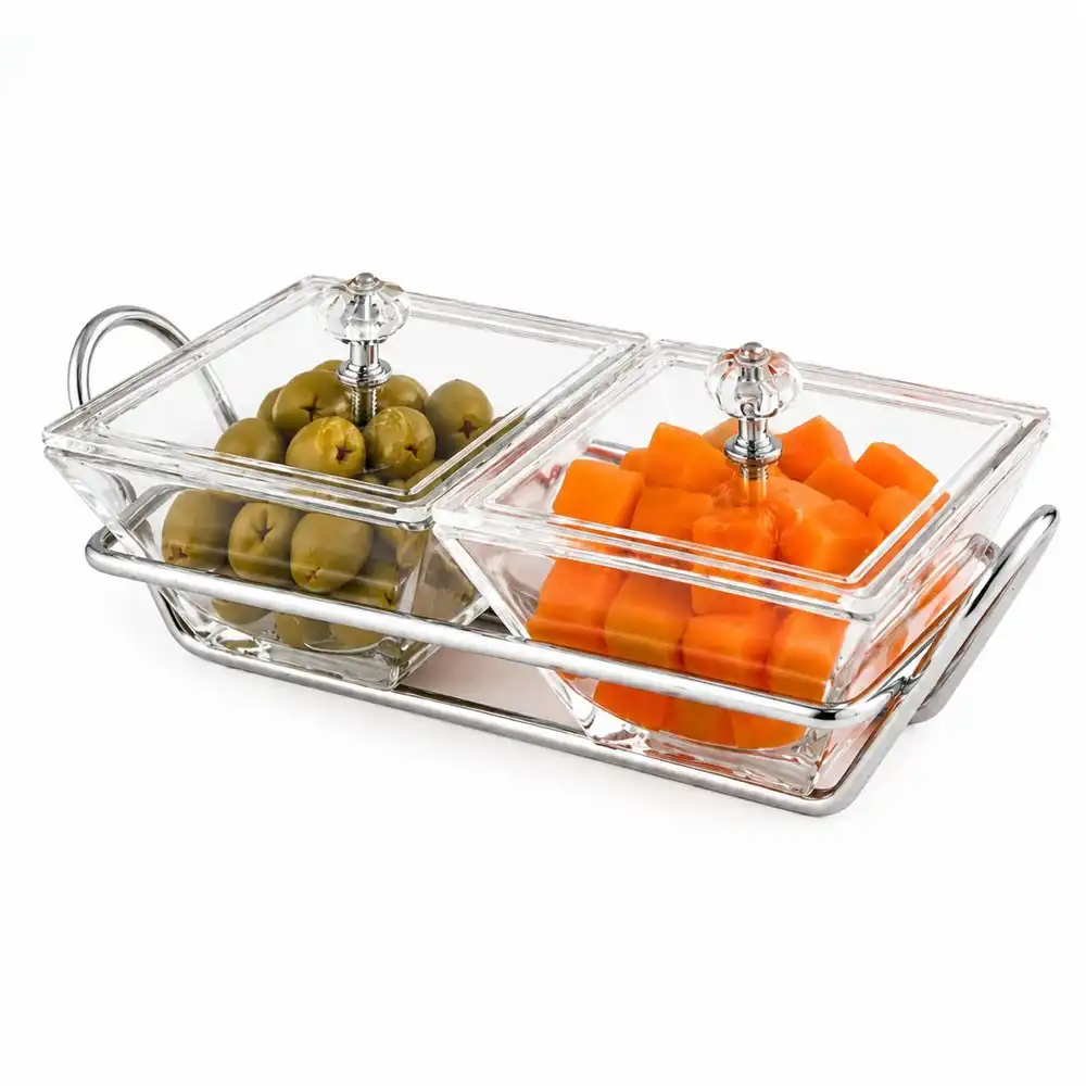 اردو خوری شیشه ای مربع 2 خانه لیمون کد 210600