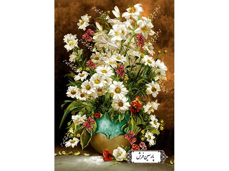 نخ و نقشه تابلو فرش طرح گلدان سفالی - کد NG1657