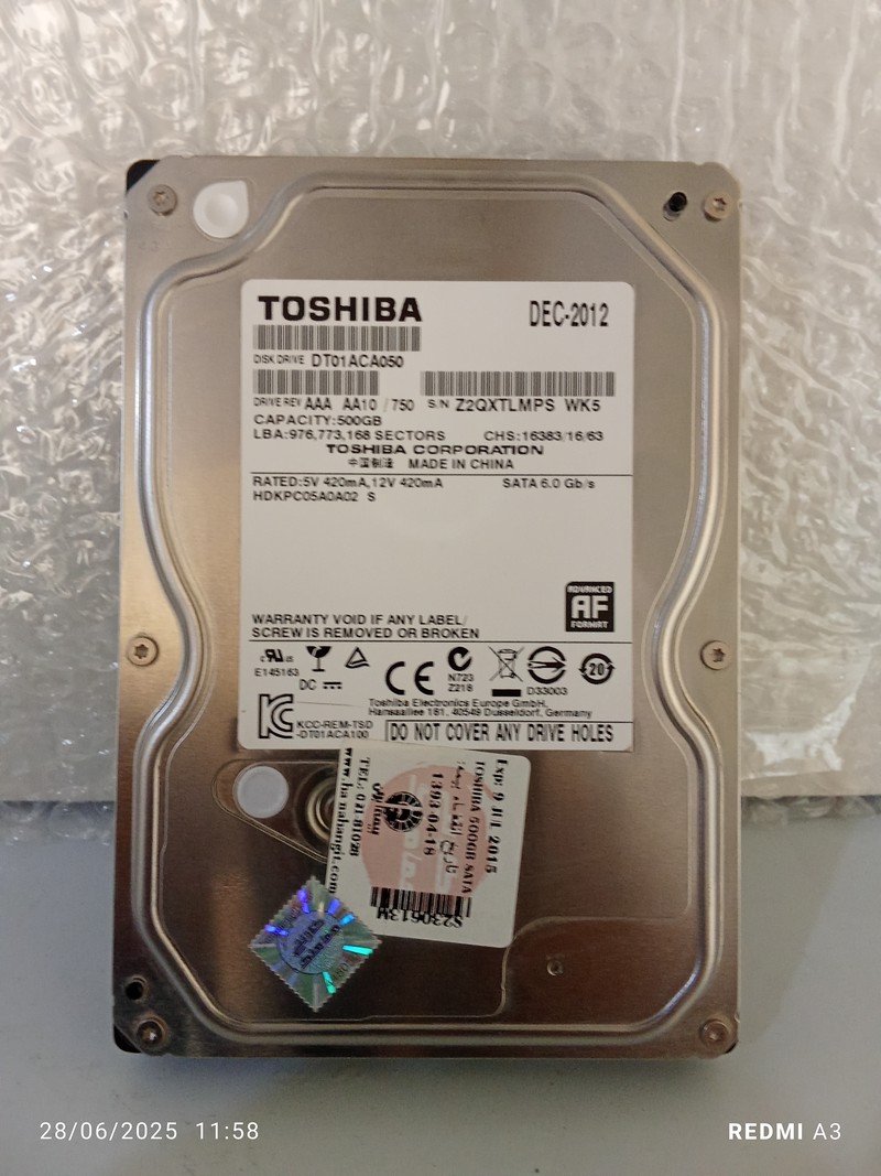 هارد 500 گیگ Toshiba مدل DEK-2012سلامت 100%-استوک