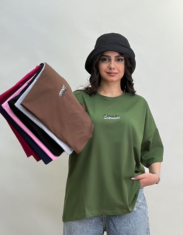 تیشرت باکسی زنانه نوشته گلدوزی