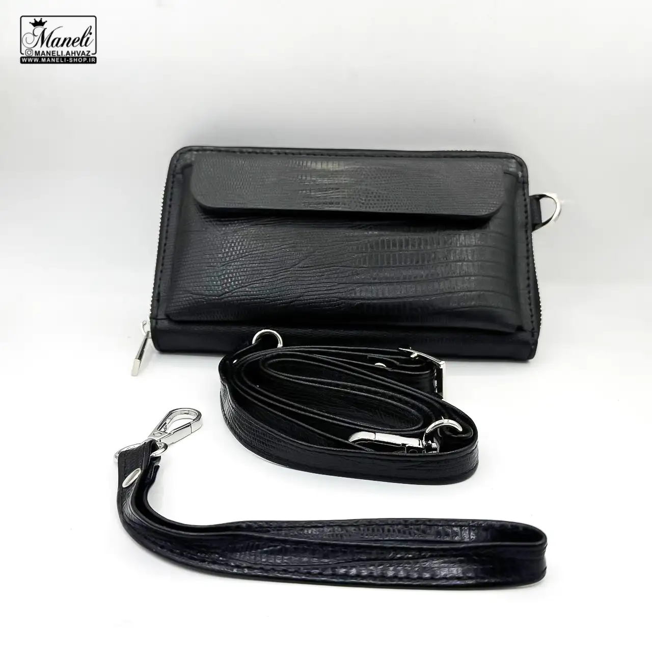 کیف دوحالته دستی و دوشی چرم طبیعی مشکی