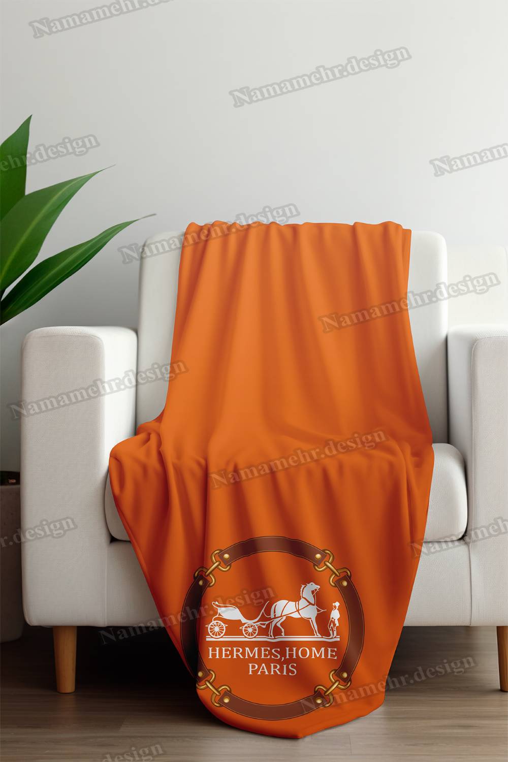 شال مبل طرح هرمس رنگ نارنجی کد L048