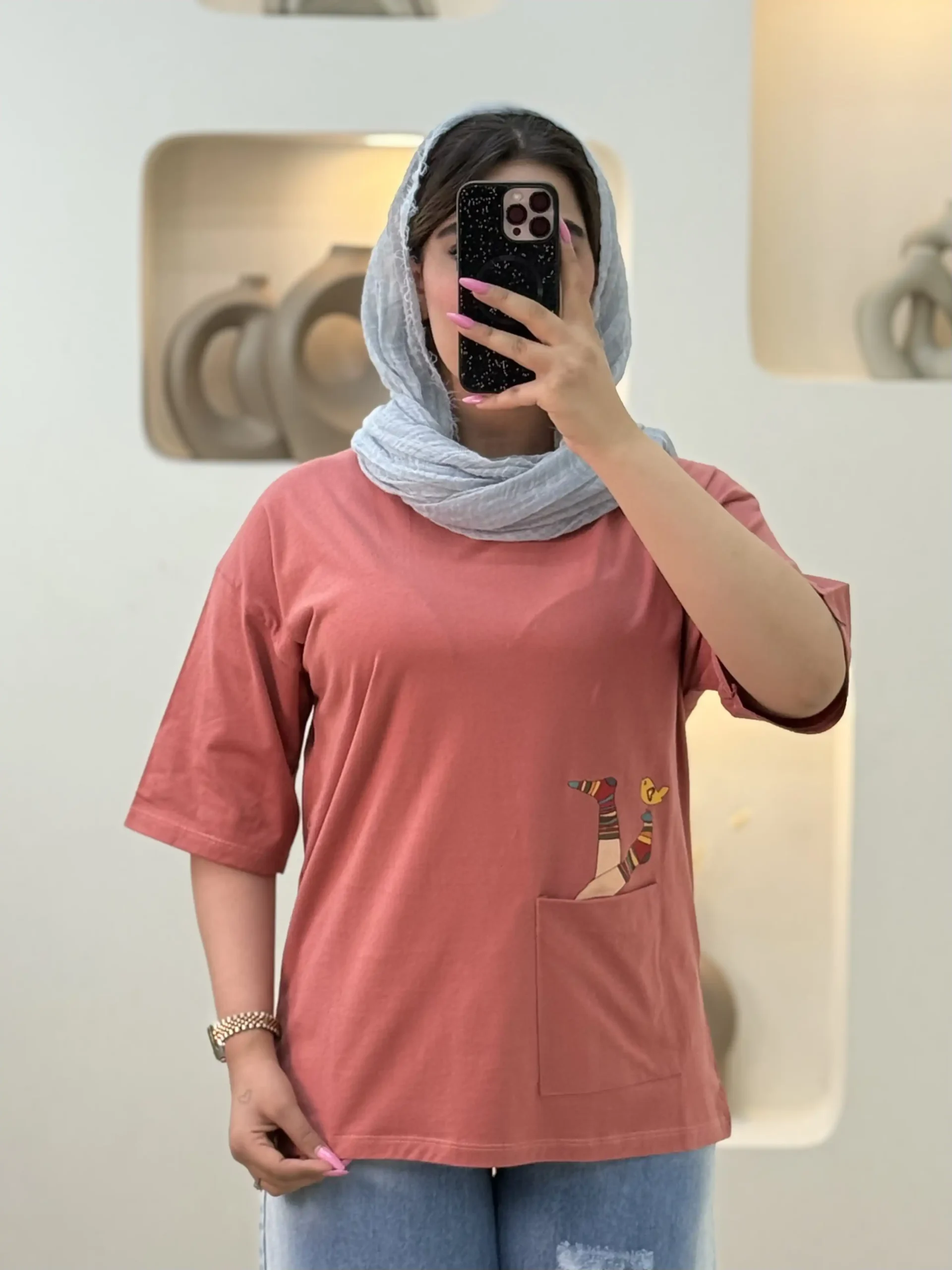 تیشرت باکسی جوجه و جوراب - صورتی