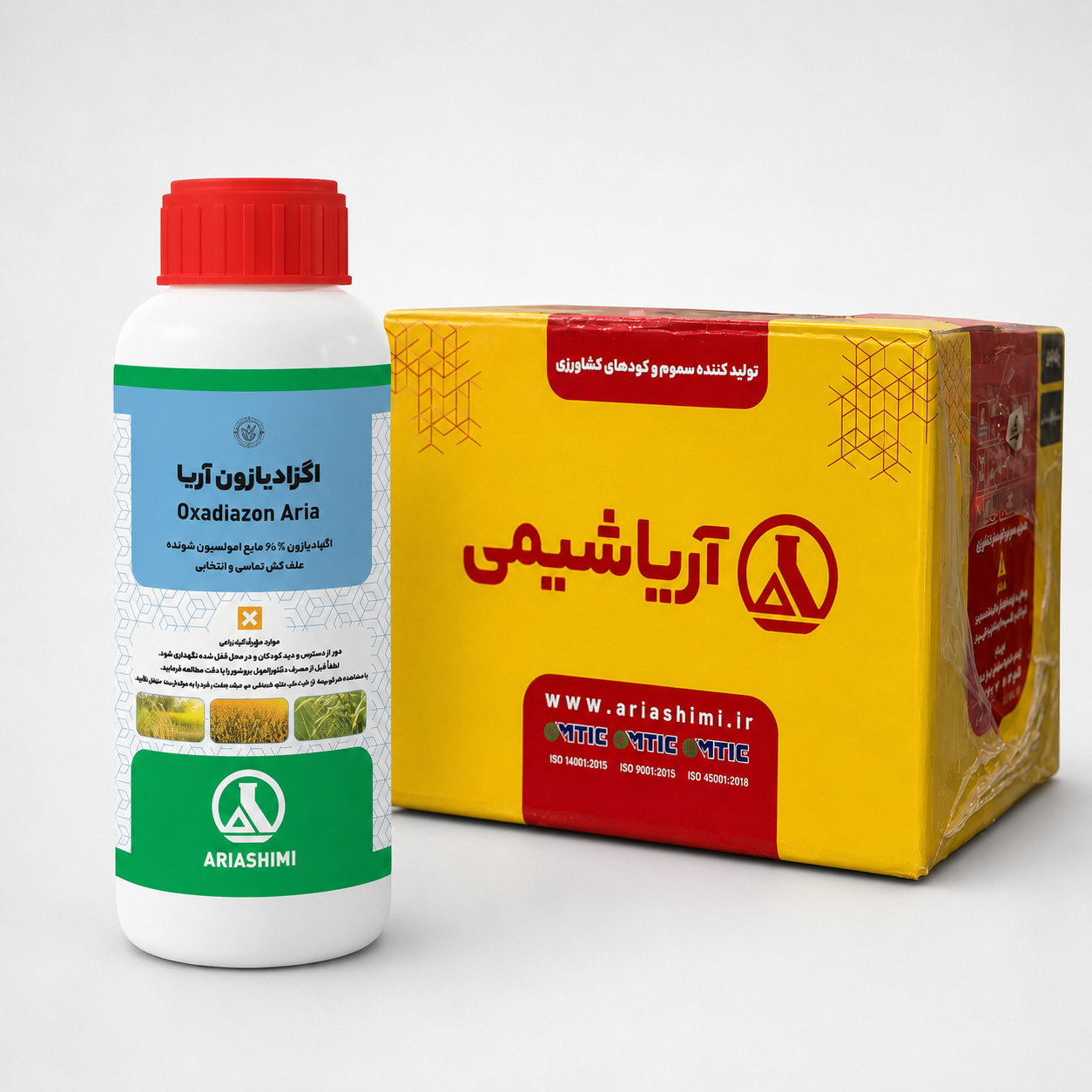 علف کش اگزادیازون ۱۲٪ EC آریاشیمی – بطری نیم لیتری (فروش عمده – کارتن ۲۴ عددی)