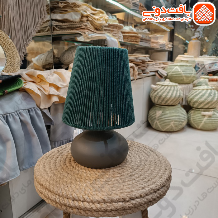 آباژور رومیزی مکرومه سبز پایه فلزی کد 01216