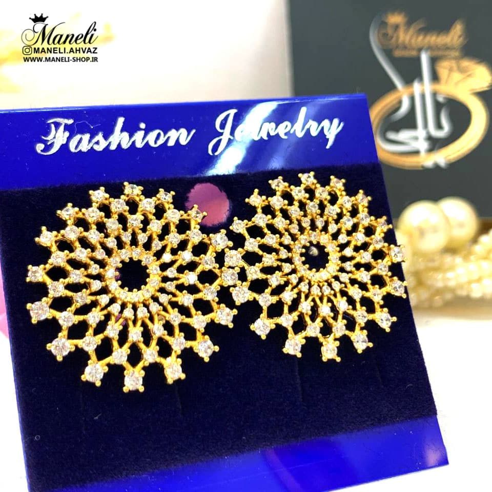گوشواره فول نگین طلائی mfy59