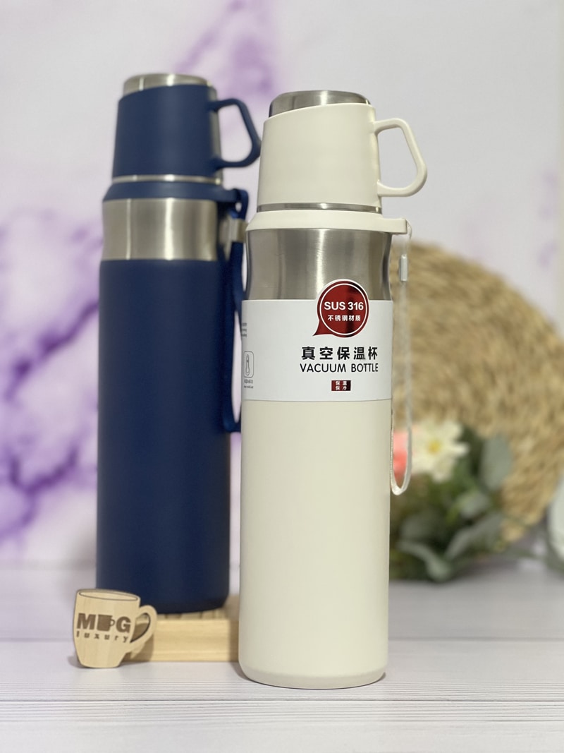 فلاسک VACUUM BOTTLE فنجون دار بند پارچه ای 800 میل استیل 316