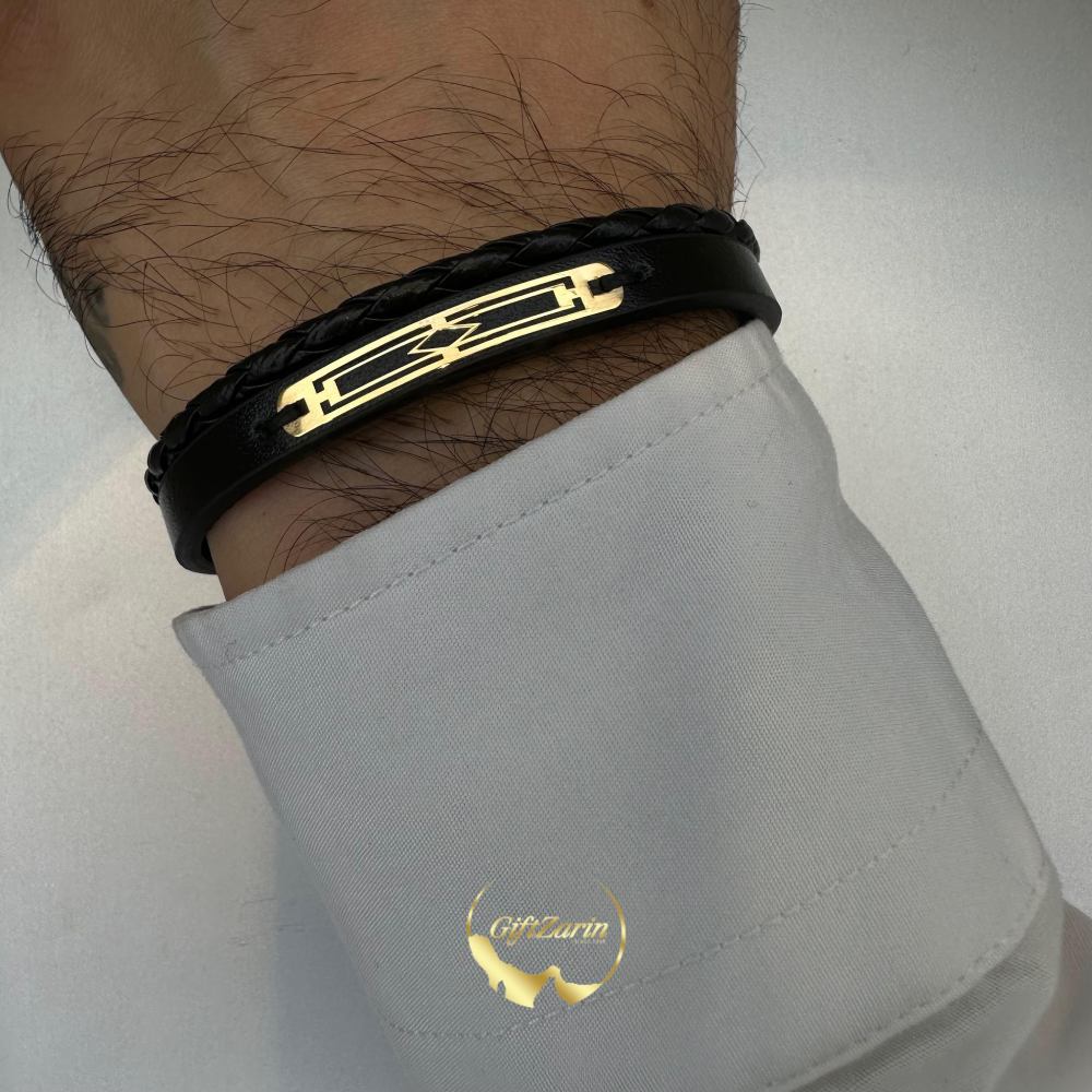 دستبند چرم و طلا مردانه M13