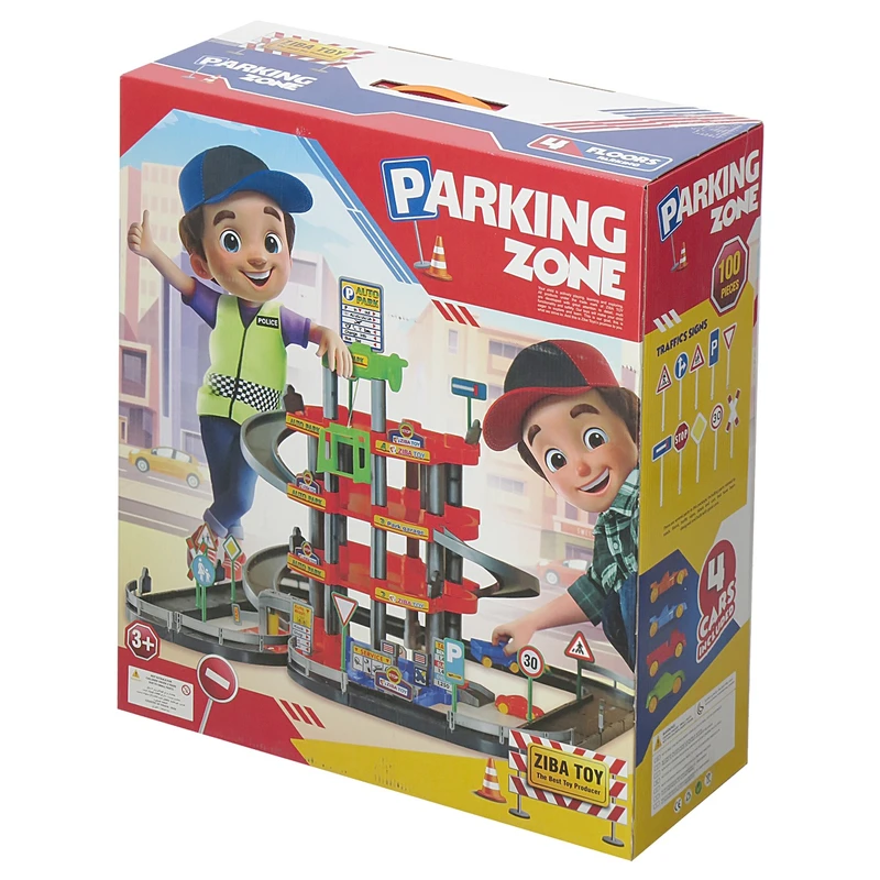 ست اسباب بازی پارکینگ ۴ طبقه زیبا تویز مدل Parking Zone همراه با ۴ ماشین و علائم راهنمایی