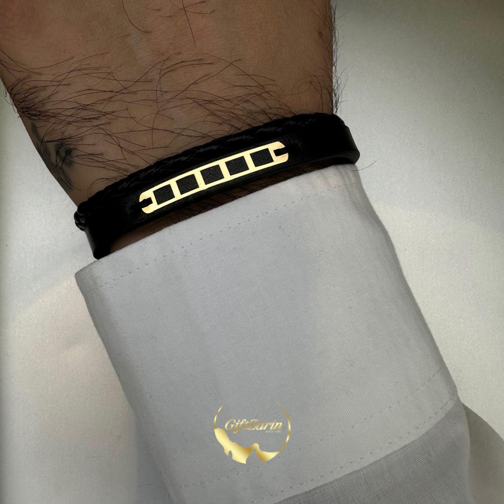 دستبند چرم و طلا مردانه M16