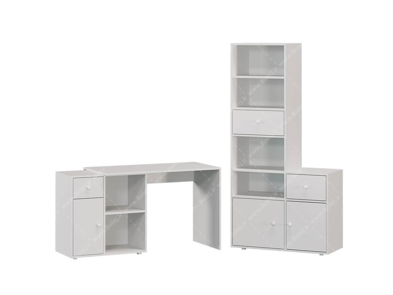 میز تحریر کتابخانه دار سفید مدل سام