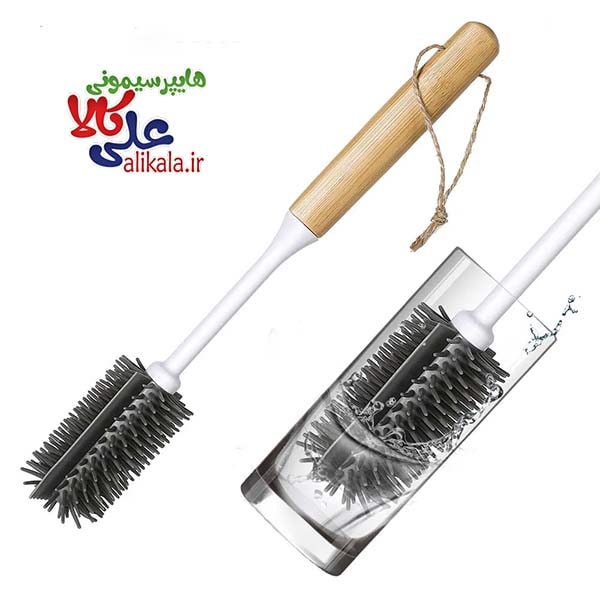 فرچه بطری شور سیلیکونی دسته چوبی