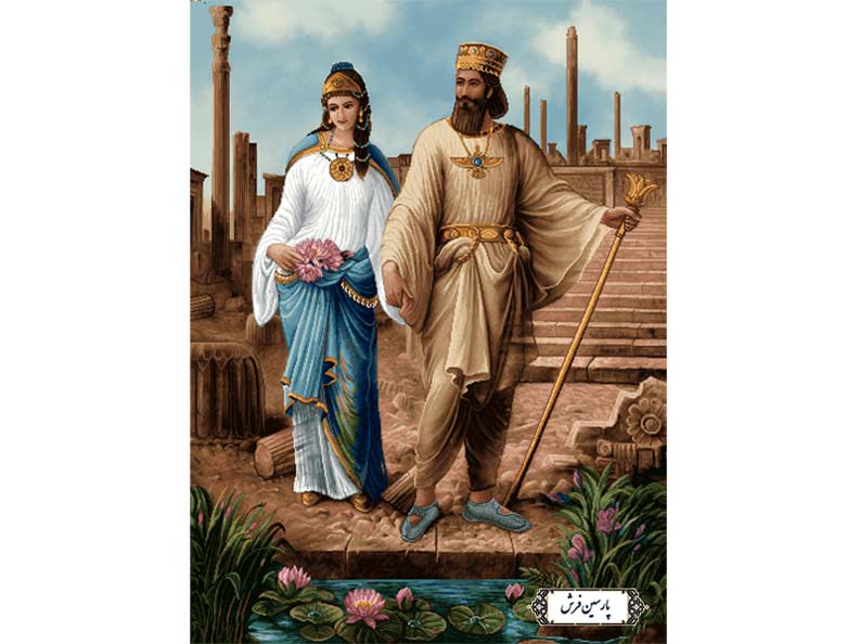 نخ و نقشه تابلو فرش کوروش و ماندانا جدید  - کد NP4923