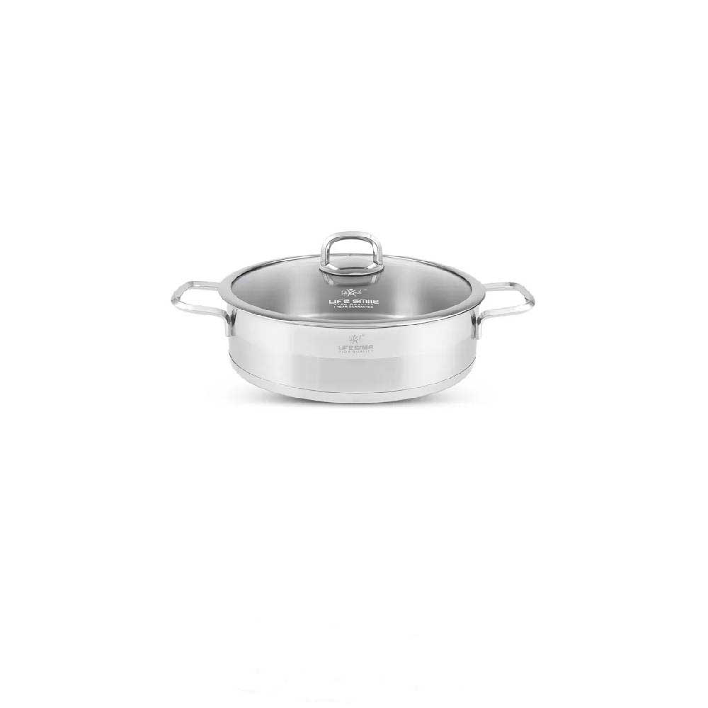 ماهیتابه دو دسته لایف اسمایل استیل اصلی سایز 24 مدل LIFEP12SHR
