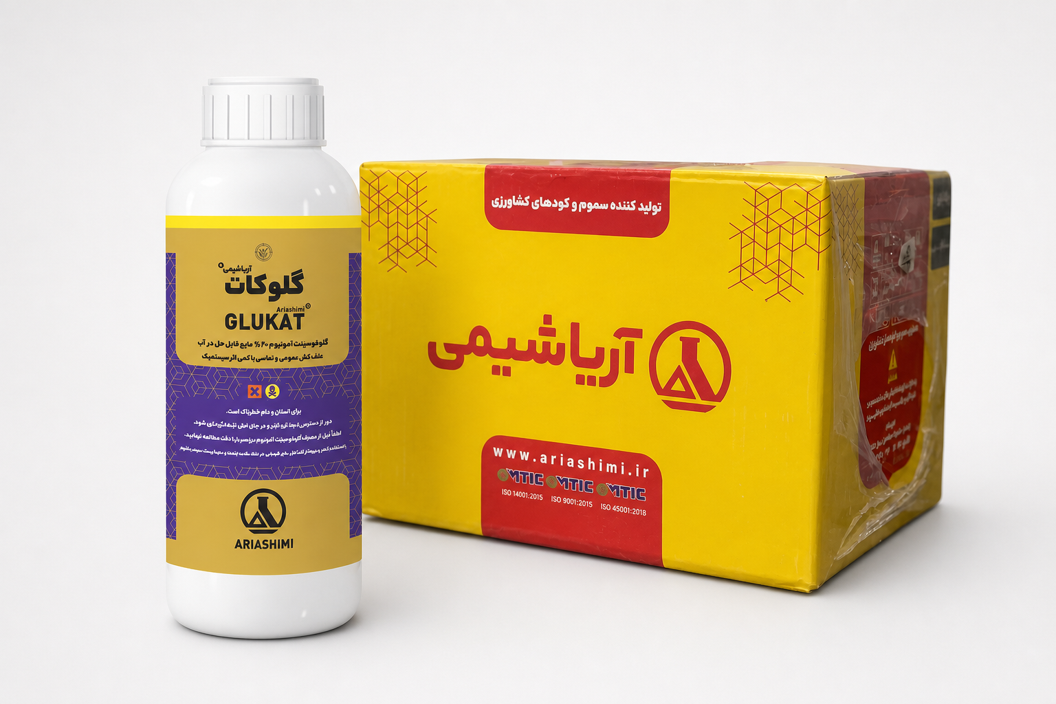 علف کش گلوفوسینیت آمونیوم (گلوکات) ۲۰٪ SL آریاشیمی – بطری ۱ لیتری (فروش عمده – کارتن ۱۲ عددی)
