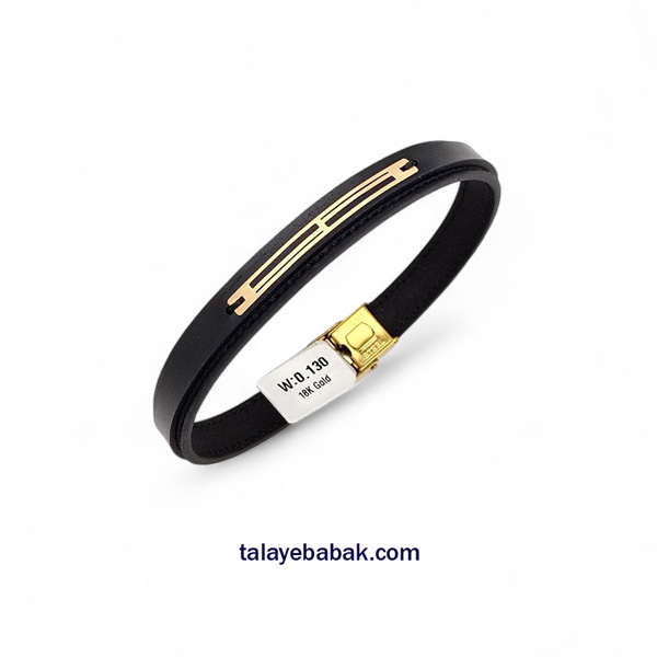 دستبند چرم و طلا DM094 مشکی