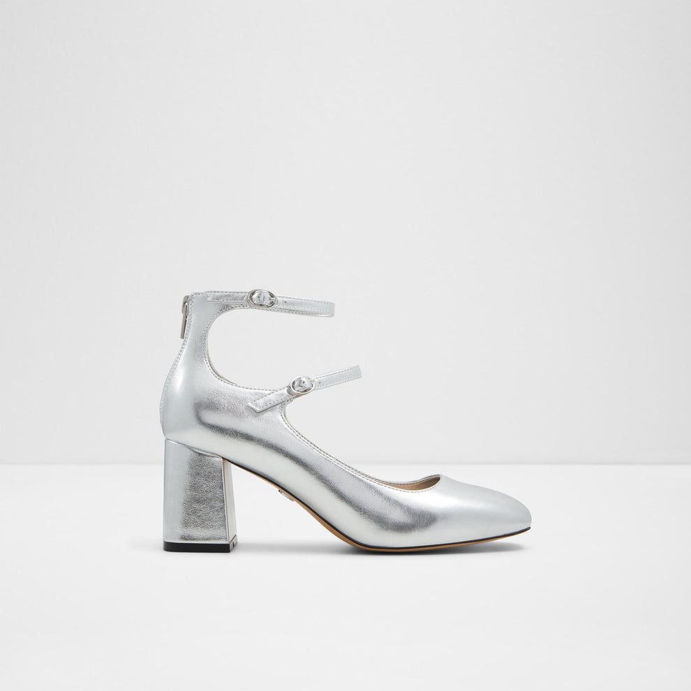 کفش زنانه پاشنه بلند نقره‌ای مدل مری جین آلدو KAERI – ALDO