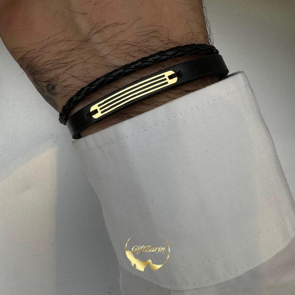 دستبند چرم و طلا مردانه M21