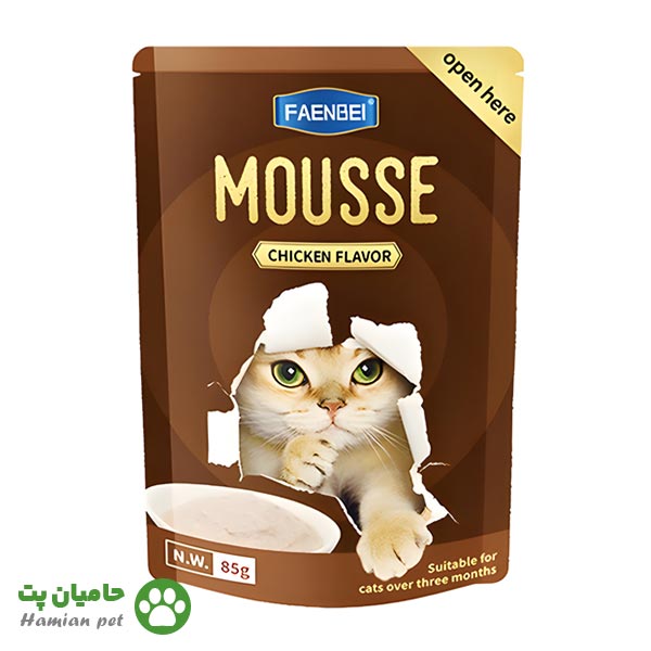 پوچ گربه فنبی(FAENBEI) مدل موس با طعم مرغ وزن ۸۵ گرم