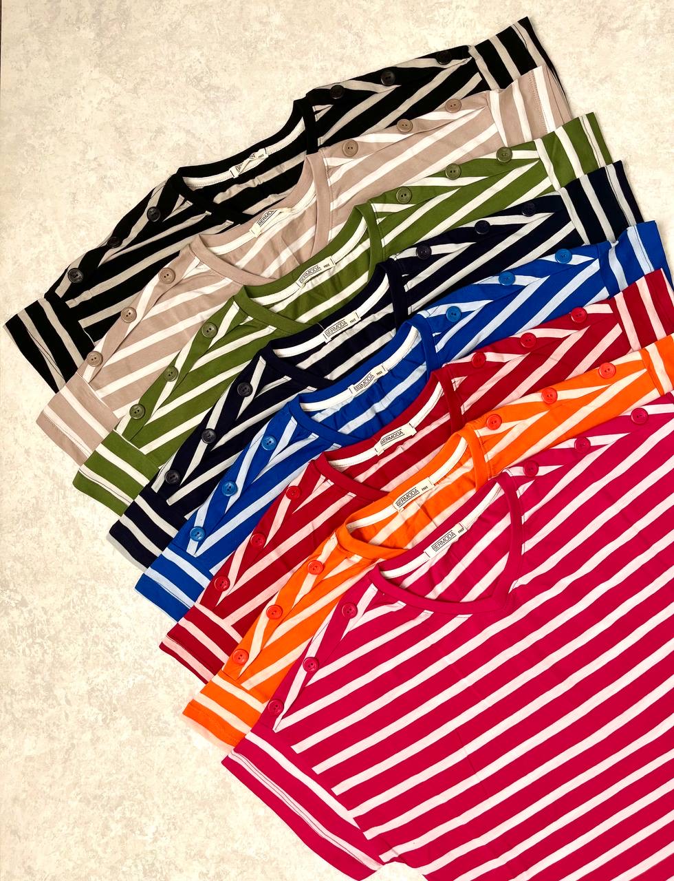 تیشرت راه راه دکمه