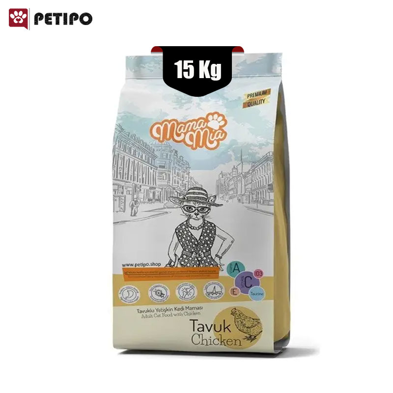 غذای خشک گربه بالغ طعم مرغ مامامیا (Mamamia Adult Cat Food Chicken) وزن 15 کیلوگرم