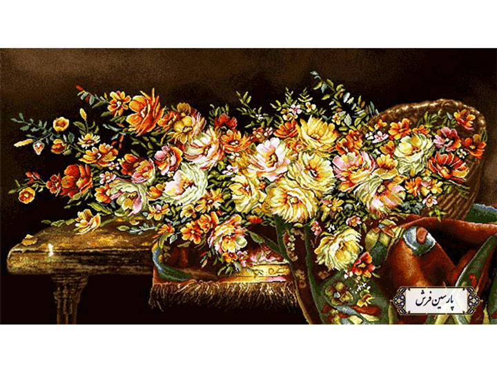 نخ و نقشه تابلو فرش دسته گل زیبا روی میز - کد NG1425