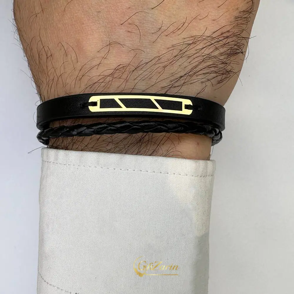 دستبند چرم و طلا مردانه M385