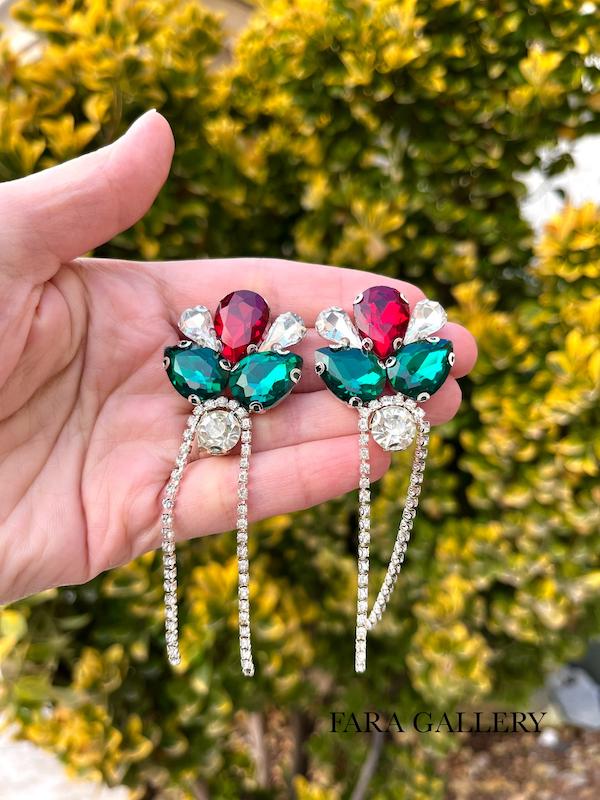گوشواره یلدایی سنگی سبز و قرمز کد EF12
