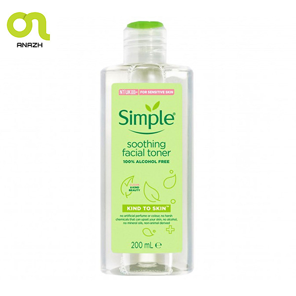 تونر تسکین دهنده سیمپل مدل Soothing Facial Toner Kind to Skin برای همه نوع پوست حجم 200 میل-اناژ