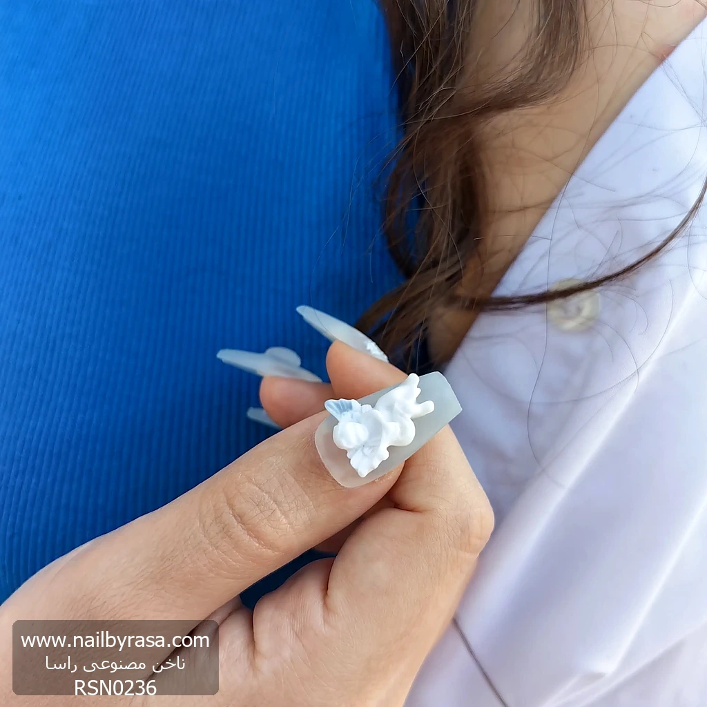 ناخن مصنوعی راسا مدل آبی شیری طرح فرشته کد RSR060