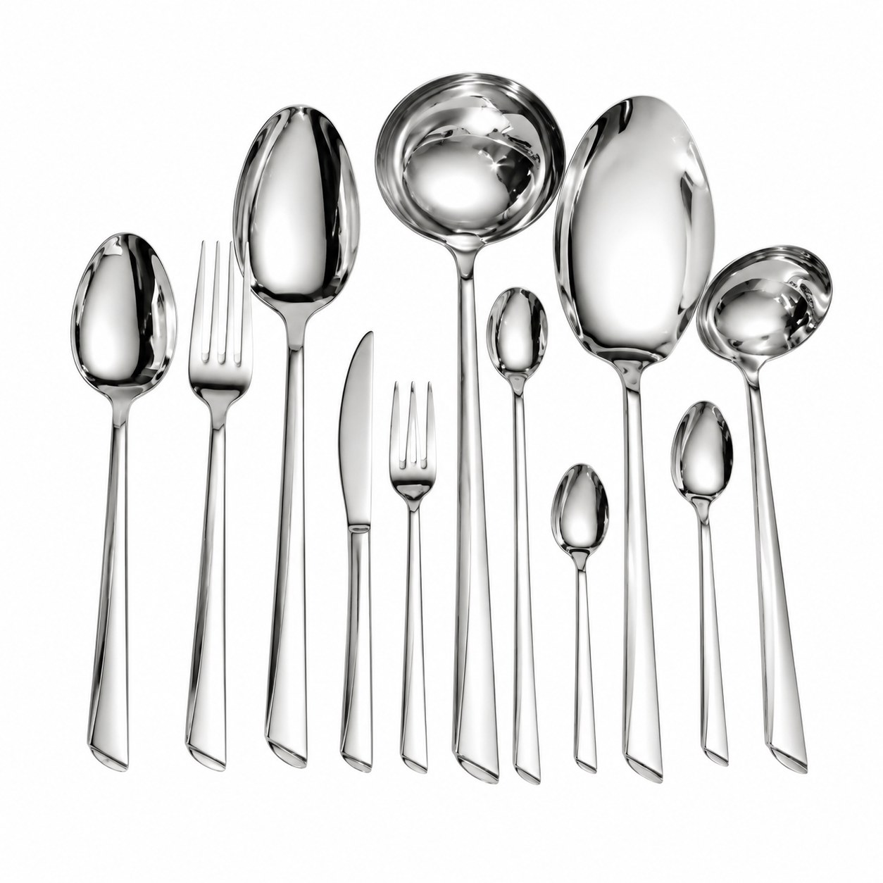 سرویس قاشق و چنگال 18 نفره 105 پارچه یونیک مدل ناخنی نقره ای دهنه اروپایی