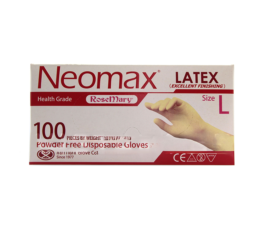 دستکش لاتکس نئومکس NEOMAX حریر ایران همه سایز S،M،L،XS تعداد 100