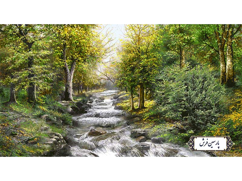 نخ و نقشه تابلو فرش منظره رودخانه در جنگل - کد NV929